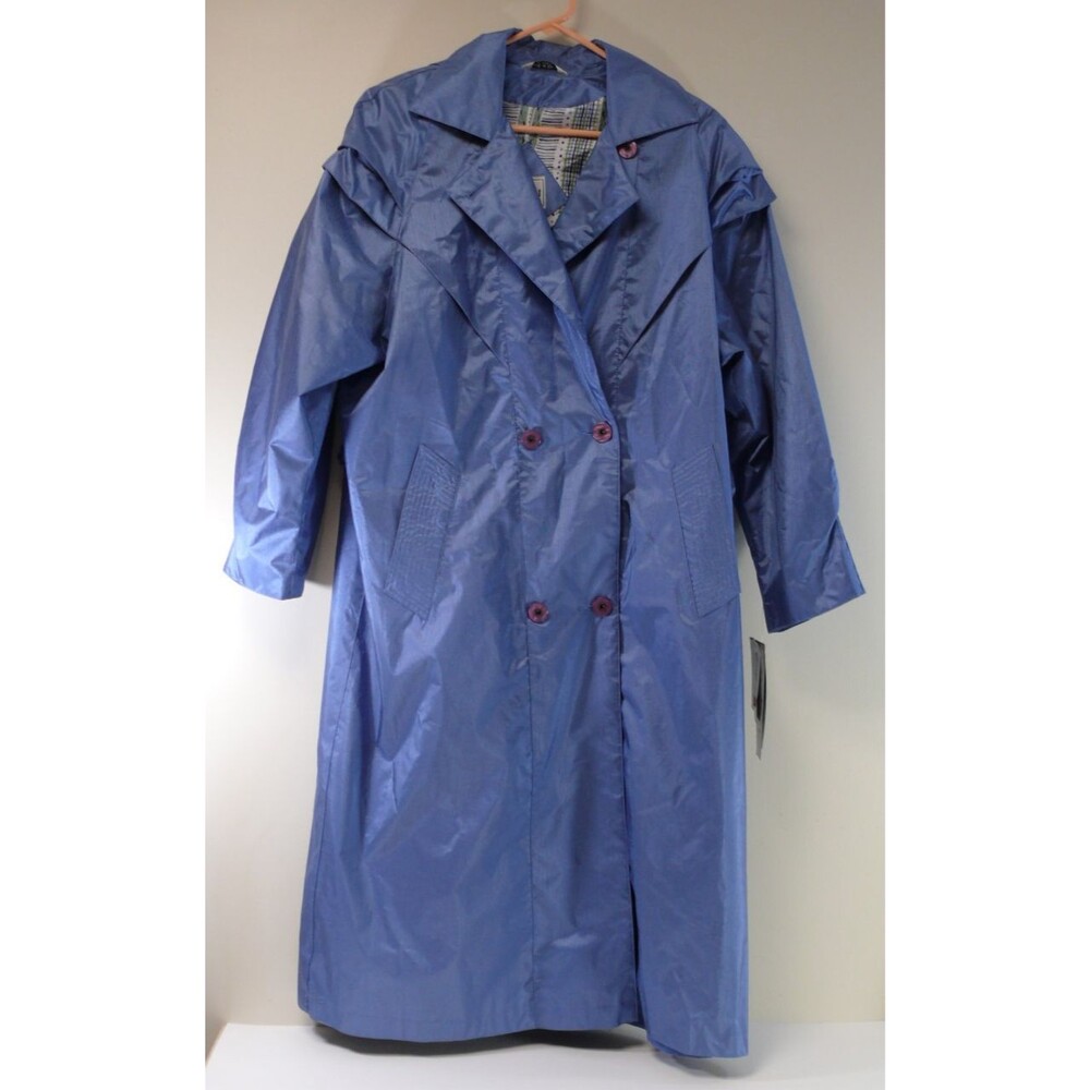 VTG NWT British Mist Trench Rain Coat Double Breast blue sheen NO BELT 14P